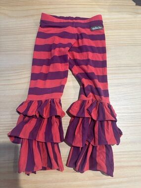 Girls' Striped Ruffle Hem Leggings - Pink & Purple